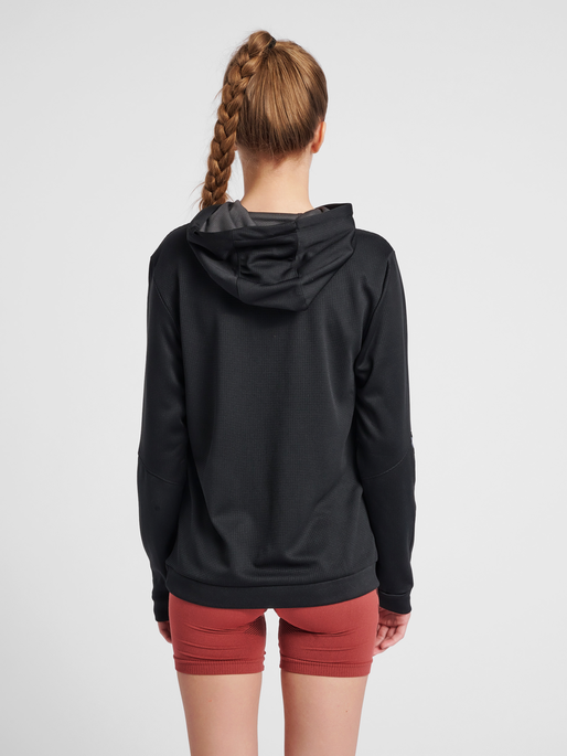 hmlAUTHENTIC POLY HOODIE WOMAN, BLACK/WHITE, model