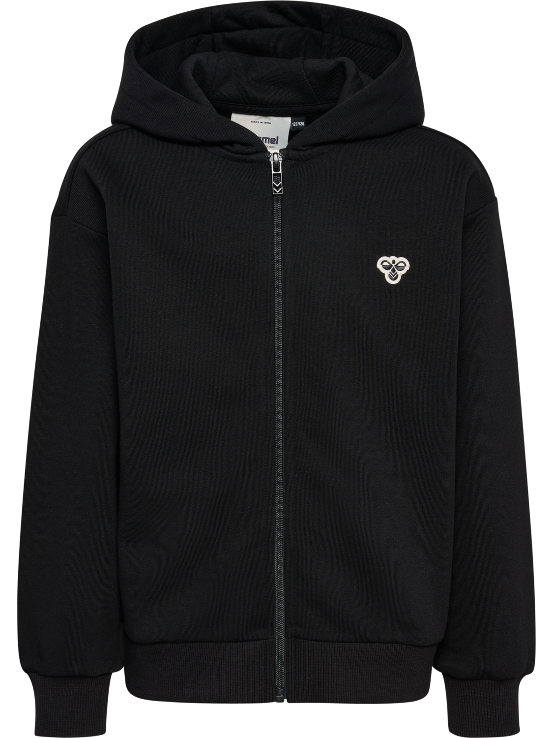 hmlJR LOOSE ZIP HOODIE BEE, BLACK, packshot