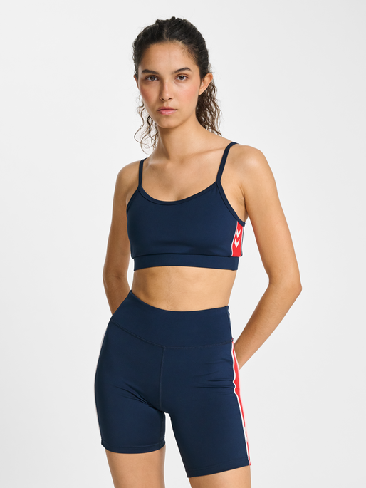 hmlPULSE PIPING LIGHT SUPPORT BRA, DRESS BLUES/MARS RED, model