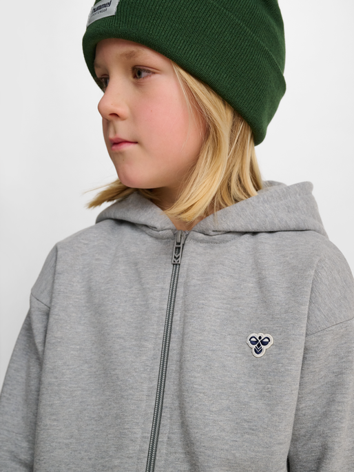 hmlJR LOOSE ZIP HOODIE BEE, GREY MELANGE, model