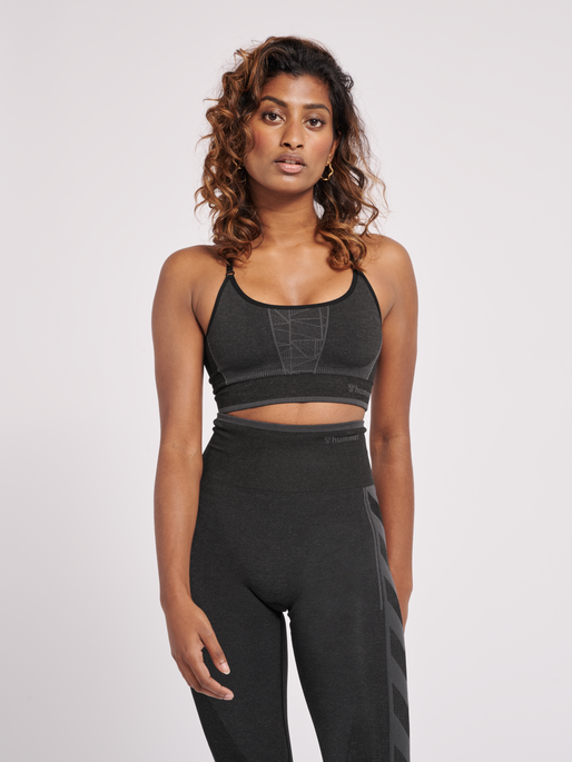 hmlMT ENERGY SEAMLESS SPORTS TOP, BLACK/ASPHALT MELANGE, model