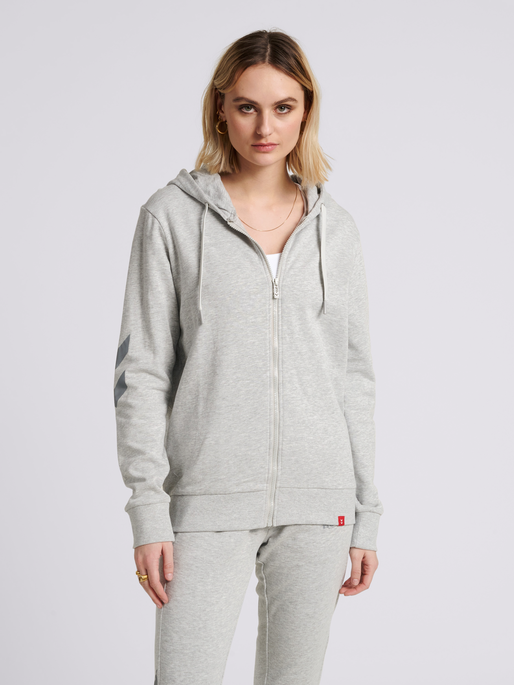 hmlLEGACY ZIP HOODIE, GREY MELANGE, model