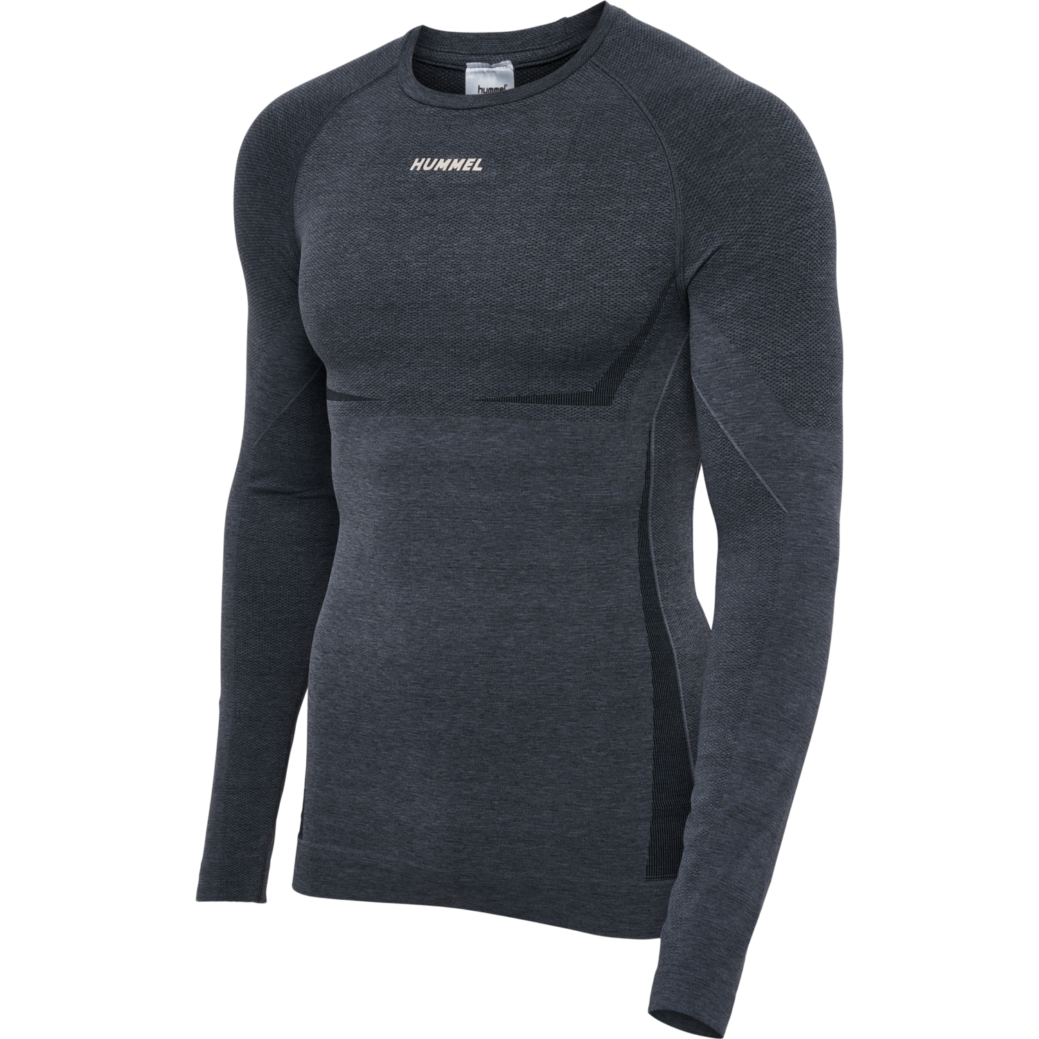 hmlTE MIKE SEAMLESS T-SHIRT L/S, BLACK/ASPHALT MELANGE, packshot