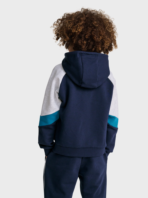hmlJR LOOSE BLOCKED ZIP HOODIE, DRESS BLUES, model