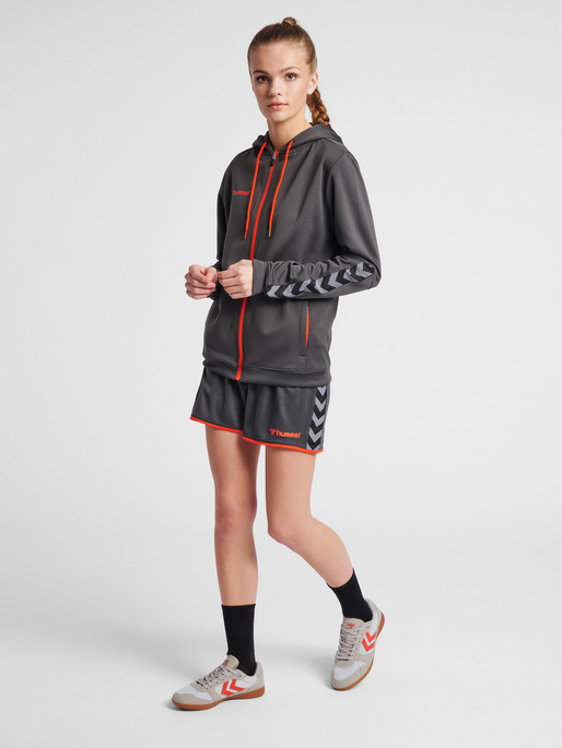 hmlAUTHENTIC POLY ZIP HOODIE WOMAN, ASPHALT, model