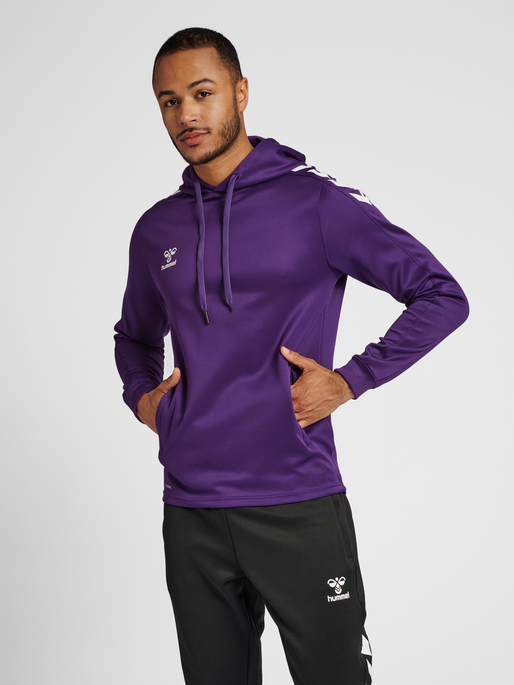 hmlCORE XK POLY SWEAT HOODIE, ACAI/WHITE, model