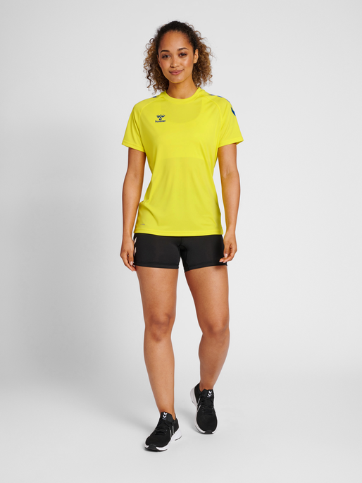 hmlCORE XK CORE POLY TEE  S/S WOMAN, BLAZING YELLOW/TRUE BLUE, model
