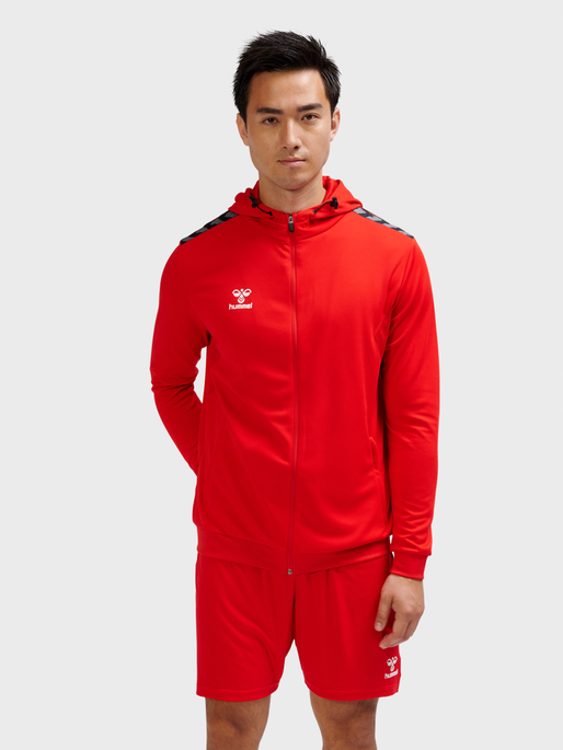 hmlAUTHENTIC PL ZIP HOODIE, TRUE RED, model
