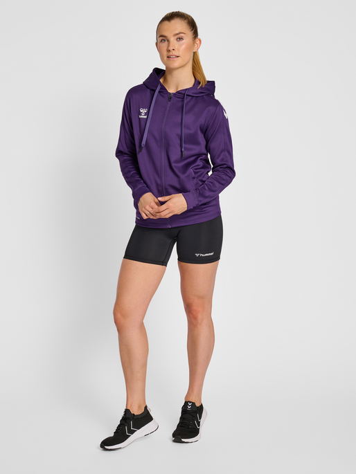 hmlCORE XK POLY ZIP HOOD SWEAT WOMA, ACAI/WHITE, model