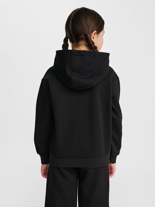 hmlJR LOOSE ZIP HOODIE BEE, BLACK, model