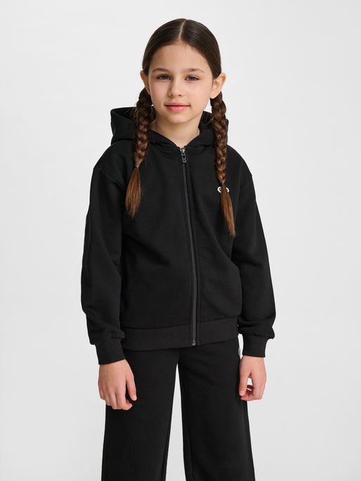 hmlJR LOOSE ZIP HOODIE BEE, BLACK, model